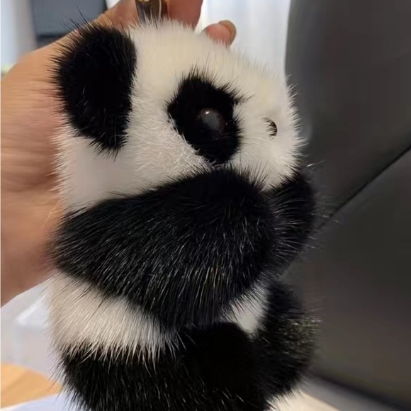 Adorable  big Panda Pendant: Imitation Mink Fur Keychain - Picture 5 of 7